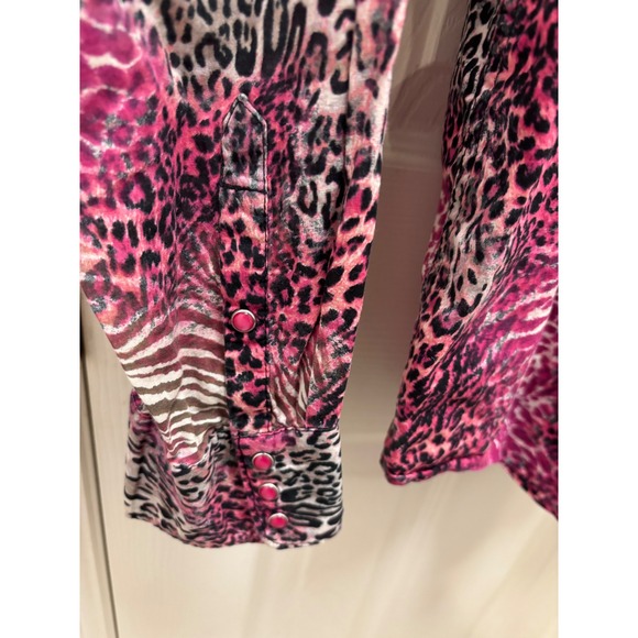 Ariat Women's Pink Leopard Zebra Print Long Sleeve Western Snap Button Shirt L - Picture 4 of 7